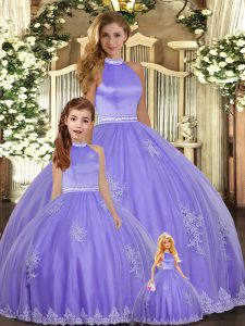 Floor Length Backless Quinceanera Dress Lavender for Sweet 16 and Quinceanera with Beading and Appliques