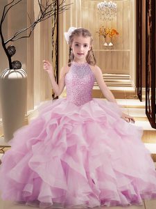 Lilac Sleeveless Tulle Lace Up Girls Pageant Dresses for Party and Wedding Party