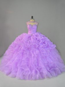 Simple Scoop Sleeveless Lace Up Quince Ball Gowns Lavender Organza