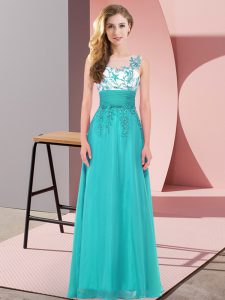 Clearance Scoop Sleeveless Backless Quinceanera Court of Honor Dress Teal Chiffon