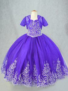 Spaghetti Straps Sleeveless Lace Up Little Girls Pageant Gowns Purple Tulle