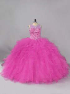 Lace Up Quinceanera Dress Fuchsia for Sweet 16 and Quinceanera with Beading and Ruffles