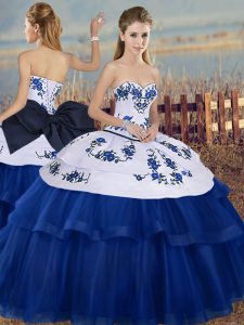 Custom Made Tulle Sweetheart Sleeveless Lace Up Embroidery and Bowknot Womens Party Dresses in Royal Blue