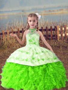 Ball Gowns Little Girls Pageant Dress Wholesale Halter Top Organza Sleeveless Floor Length Lace Up