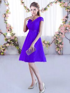 Designer Purple Cap Sleeves Mini Length Lace Lace Up Damas Dress