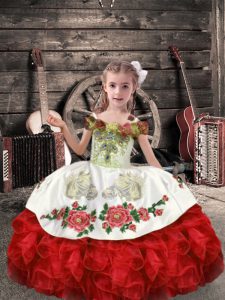 Sleeveless Beading and Embroidery and Ruffles Lace Up Little Girls Pageant Gowns