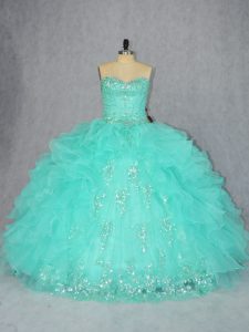 Aqua Blue Vestidos de Quinceanera Sweet 16 and Quinceanera with Beading and Appliques Sweetheart Sleeveless Lace Up
