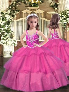 Attractive Straps Sleeveless Lace Up Pageant Gowns Lilac Tulle