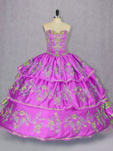 Lilac Sweetheart Lace Up Embroidery and Ruffled Layers Sweet 16 Quinceanera Dress Sleeveless