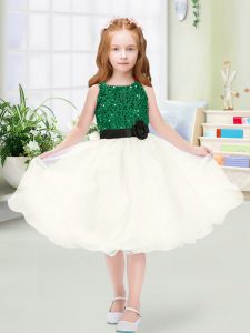 Gorgeous Champagne Zipper Scoop Sequins and Hand Made Flower Flower Girl Dresses for Less Organza Sleeveless