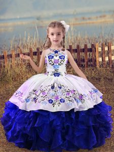 Scoop Sleeveless Organza Pageant Gowns For Girls Embroidery and Ruffles Lace Up