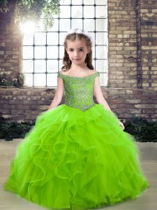 Sleeveless Floor Length Beading and Ruffles Zipper Pageant Dress for Girls with