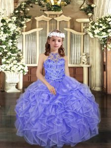 Custom Made Lavender Sleeveless Organza Lace Up Kids Formal Wear for Party and Sweet 16 and Wedding Party