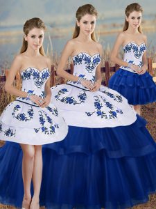 Pretty Royal Blue Sweetheart Lace Up Embroidery and Bowknot Quinceanera Dresses Sleeveless