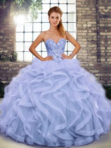 Cute Sweetheart Sleeveless Lace Up 15th Birthday Dress Lavender Tulle
