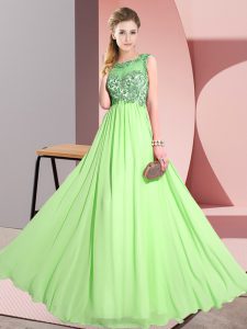 Elegant Chiffon Backless Scoop Sleeveless Floor Length Court Dresses for Sweet 16 Beading and Appliques