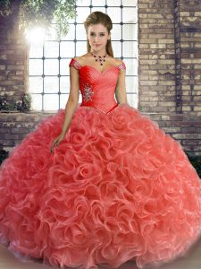 Cheap Fabric With Rolling Flowers Sleeveless Floor Length Quinceanera Gowns and Beading