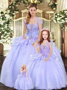 Luxurious Ball Gowns Quinceanera Dress Lavender Strapless Organza Sleeveless Floor Length Lace Up