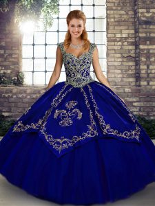 Beautiful Beading and Embroidery Sweet 16 Quinceanera Dress Blue Lace Up Sleeveless Floor Length