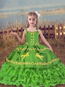 Enchanting Floor Length Lace Up Child Pageant Dress for Wedding Party with Beading and Embroidery and Ruffled Layers