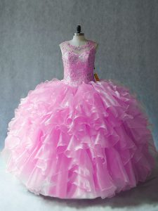 Floor Length Lace Up Teens Party Dress Lilac for Sweet 16 and Quinceanera with Beading and Ruffles