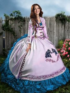 Ideal Blue And White Quinceanera Dresses Sweet 16 and Quinceanera with Embroidery Sweetheart Sleeveless Lace Up