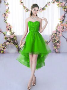 High Low Green Dama Dress for Quinceanera Sweetheart Sleeveless Lace Up