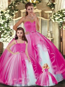 Floor Length Hot Pink 15th Birthday Dress Sweetheart Sleeveless Lace Up