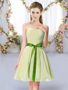 Best Selling Sweetheart Sleeveless Lace Up Damas Dress Yellow Green Chiffon