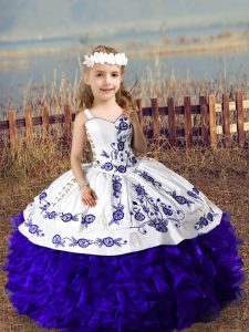 High Quality Floor Length Purple Kids Formal Wear Straps Sleeveless Lace Up
