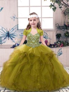 Olive Green Sleeveless Tulle Lace Up Evening Gowns for Party and Sweet 16 and Wedding Party