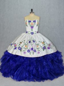 Modest Ball Gowns Quinceanera Dresses Royal Blue Sweetheart Tulle Sleeveless Floor Length Lace Up