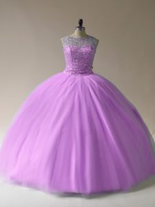 Lilac Scoop Lace Up Beading Vestidos de Quinceanera Sleeveless