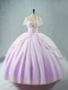 Clearance Lavender Sleeveless Floor Length Beading Lace Up Sweet 16 Quinceanera Dress