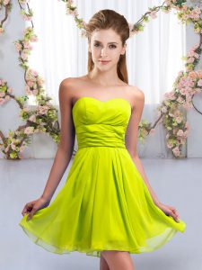 Captivating Yellow Green Sleeveless Ruching Mini Length Quinceanera Court of Honor Dress