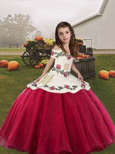 Elegant Floor Length Ball Gowns Sleeveless Coral Red Child Pageant Dress Lace Up