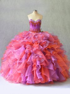 Nice Multi-color Lace Up 15 Quinceanera Dress Beading and Ruffles Sleeveless Floor Length