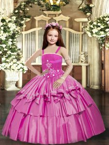 Glorious Straps Sleeveless Lace Up Pageant Gowns For Girls Lilac Taffeta