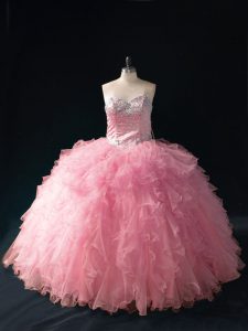 Enchanting Floor Length Ball Gowns Sleeveless Pink Quinceanera Dress Lace Up