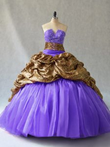 Cute Lavender V-neck Lace Up Beading and Pick Ups Sweet 16 Quinceanera Dress Brush Train Sleeveless