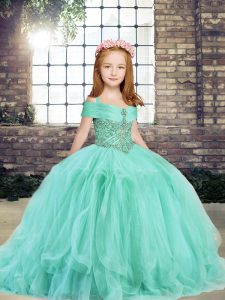 Straps Sleeveless Tulle Custom Made Pageant Dress Beading Lace Up