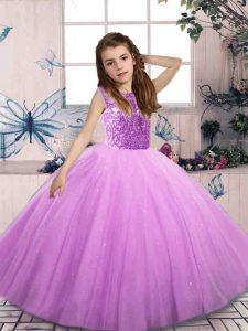 On Sale Lilac Sleeveless Beading Floor Length Pageant Gowns