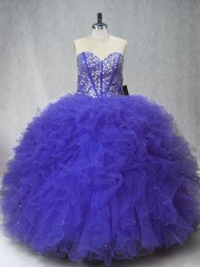 Traditional Sweetheart Sleeveless Lace Up Quinceanera Dress Purple Tulle