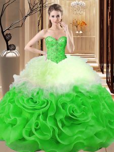 Vintage Multi-color Ball Gowns Fabric With Rolling Flowers Sweetheart Sleeveless Beading and Ruffles Floor Length Lace Up Quinceanera Gown