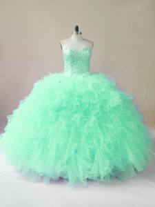 Apple Green Lace Up Sweetheart Beading and Ruffles Quinceanera Gown Tulle Sleeveless