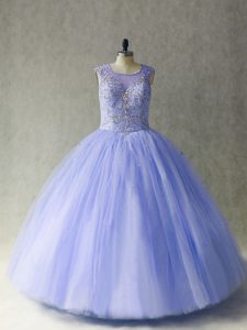 Great Sleeveless Tulle Lace Up 15th Birthday Dress in Lavender with Beading