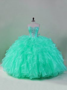Turquoise Vestidos de Quinceanera Sweet 16 and Quinceanera with Beading and Ruffles Sweetheart Sleeveless Lace Up