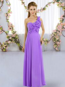 Shining Sleeveless Floor Length Hand Made Flower Lace Up Dama Dress with Lavender