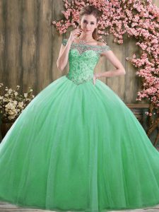 Floor Length Lace Up Sweet 16 Dress Green for Sweet 16 and Quinceanera with Beading