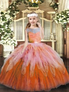 Lace and Ruffles Little Girls Pageant Dress Multi-color Lace Up Sleeveless Floor Length